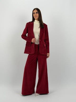 Tailleur Giacca e Pantalone in Velluto a Coste Strette Rosso