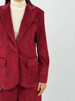 Tailleur Giacca e Pantalone in Velluto a Coste Strette Rosso