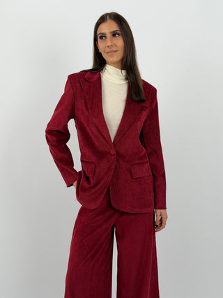 Tailleur Giacca e Pantalone in Velluto a Coste Strette Rosso