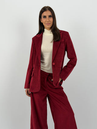 Tailleur Giacca e Pantalone in Velluto a Coste Strette Rosso