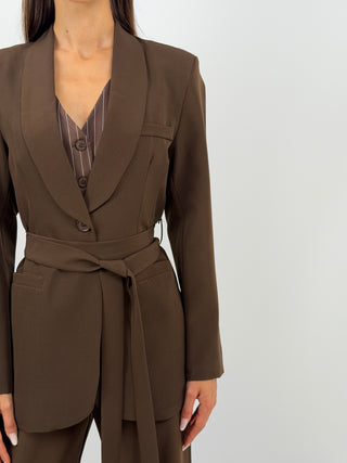 Completo Blazer con Cintura e Pantalone Marrone
