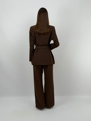 Completo Blazer con Cintura e Pantalone Marrone