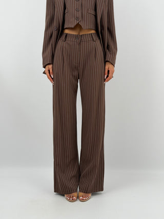 Completo Giacca con Cintura e Pantalone Gessato Marrone