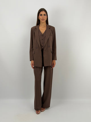 Completo Giacca e Pantalone Gessato Marrone