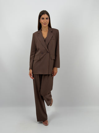 Completo Giacca e Pantalone Gessato Marrone