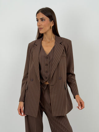 Completo Giacca e Pantalone Gessato Marrone