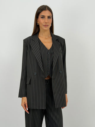 Completo Giacca e Pantalone Gessato Nero
