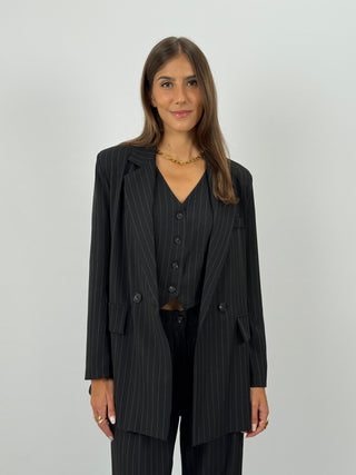 Set Giacca, Gilet e Pantalone Gessato Sinner Nero