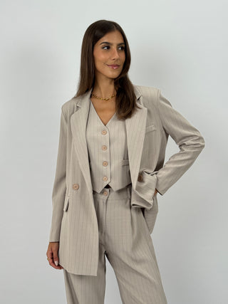Completo Giacca e Pantalone Gessato Sinner Sabbia
