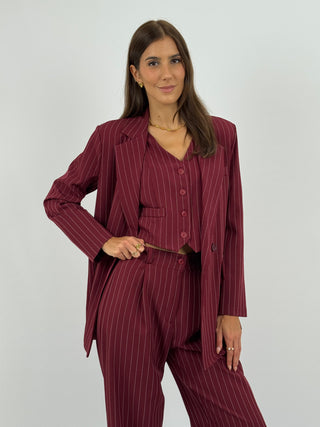 Set Giacca, Gilet e Pantalone Gessato Sinner Intense Bordeaux