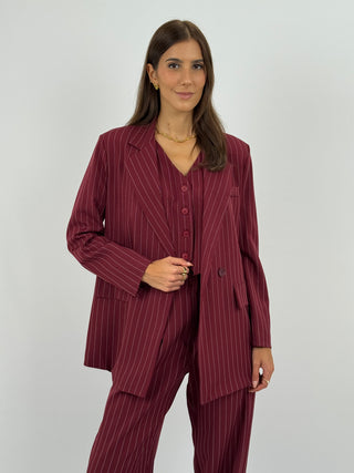 Set Giacca, Gilet e Pantalone Gessato Sinner Intense Bordeaux