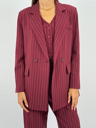 Set Giacca, Gilet e Pantalone Gessato Sinner Intense Bordeaux