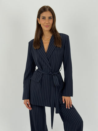 Tailleur Gessato con Cintura Brave Intense Blu