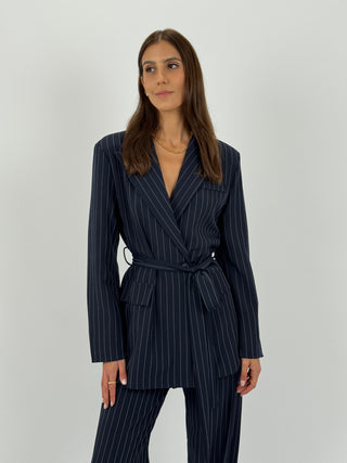 Tailleur Gessato con Cintura Brave Intense Blu