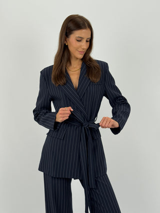 Tailleur Gessato con Cintura Brave Intense Blu