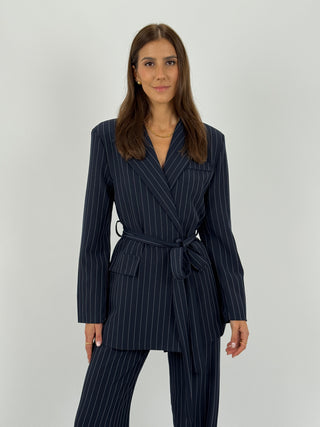 Tailleur Gessato con Cintura Brave Intense Blu