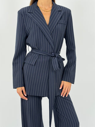 Tailleur Gessato con Cintura Brave Intense Blu
