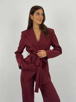 Tailleur Gessato con Cintura Brave Intense Bordeaux