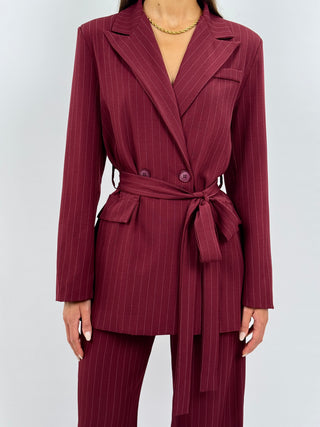 Tailleur Gessato con Cintura Brave Bordeaux