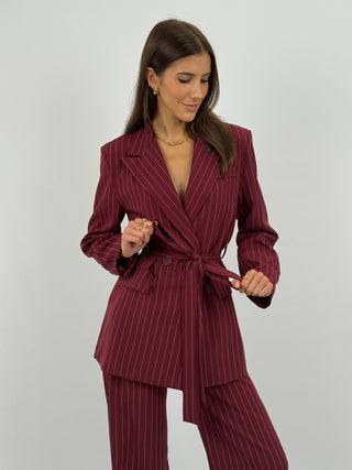 Tailleur Gessato con Cintura Brave Intense Bordeaux