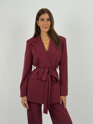 Tailleur Gessato con Cintura Brave Intense Bordeaux