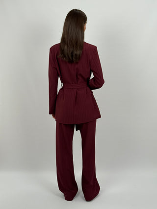 Tailleur Gessato con Cintura Brave Bordeaux