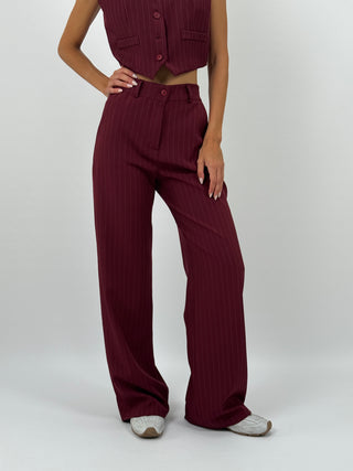 Tailleur Gessato con Cintura Brave Bordeaux