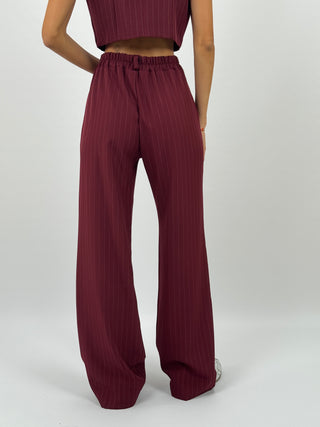 Tailleur Gessato con Cintura Brave Bordeaux