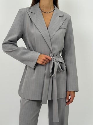 Tailleur Gessato con Cintura Brave Grigio