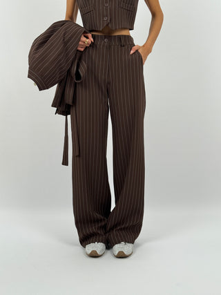 Tailleur Gessato con Cintura Brave Intense Marrone