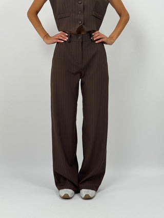 Tailleur Gessato con Cintura Brave Marrone