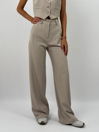 Tailleur Gessato con Cintura Brave Sabbia