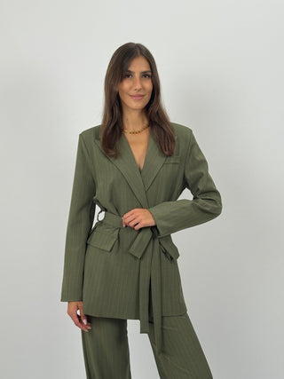 Tailleur Gessato con Cintura Brave Verde