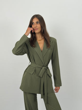 Tailleur Gessato con Cintura Brave Verde