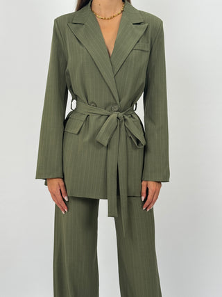 Tailleur Gessato con Cintura Brave Verde