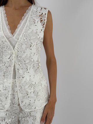 Set Gilet e Pantalone con Pizzo Bianco Lumina