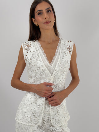Set Gilet e Pantalone con Pizzo Bianco Lumina