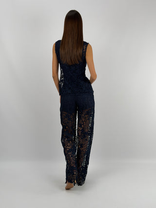Set Gilet e Pantalone con Pizzo Blu Lumina