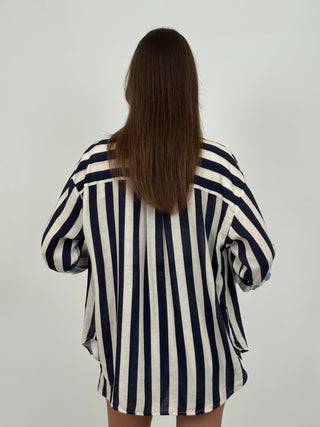 Completo Camicia e Shorts a Righe Blu