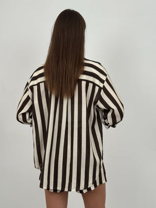 Completo Camicia e Shorts a Righe Marroni