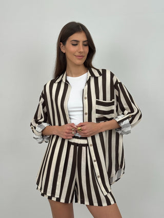 Completo Camicia e Shorts a Righe Marroni