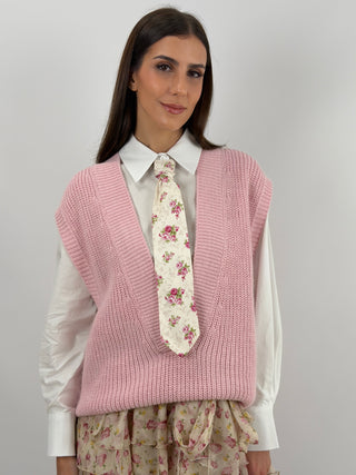 Cravatta Lumina con Fiori Rosa