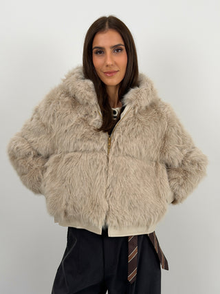 Pelliccia con Zip e Cappuccio Bormio Beige