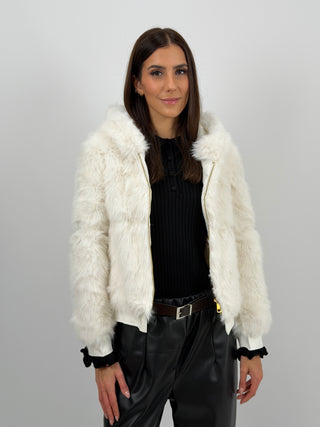 Pelliccia con Zip e Cappuccio Bormio Bianca