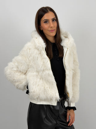 Pelliccia con Zip e Cappuccio Bormio Bianca