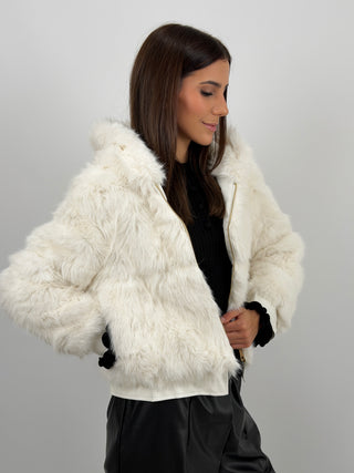 Pelliccia con Zip e Cappuccio Bormio Bianca