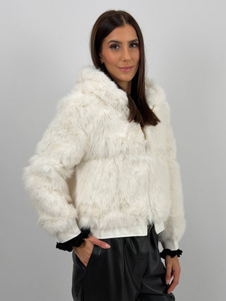 Pelliccia con Zip e Cappuccio Bormio Bianca