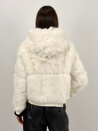 Pelliccia con Zip e Cappuccio Bormio Bianca