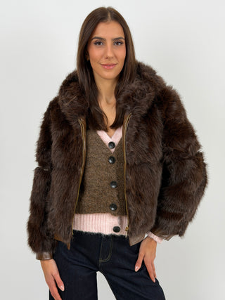 Pelliccia con Zip e Cappuccio Bormio Marrone