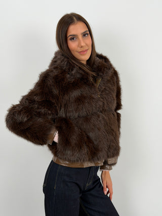 Pelliccia con Zip e Cappuccio Bormio Marrone